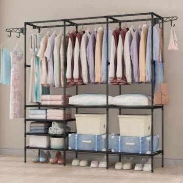 Imagem de Guarda Roupa Dobrável Organizador De Roupas Portátil Multiuso Armário Organizador de Roupas Sapatos Multiuso(PRETO SEM CAPA GRANDE)