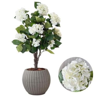 Imagem de Planta Hortência Artificial Com Vaso Completo Realista Casca - Flor Im