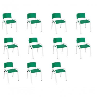 Imagem de Kit 11 Cadeira Iso Infantil Creche, Escola Base Branco Verde Escuro