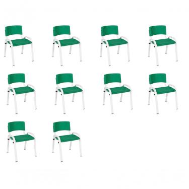 Imagem de Kit 10 Cadeira Iso Infantil Creche, Escola Base Branco Verde Escuro