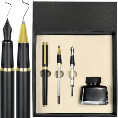 Imagem de Aiallyo Conjunto de caneta esferográfica e caneta-tinteiro, incluindo frasco de tinta, conversor de enchimento de tinta, 3 pontas de mudança, embalagem premium, diário, caligrafia, caneta de escrita