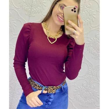 Imagem de Blusa manga longa princesa bufante malha canelada moda tendência - Fil