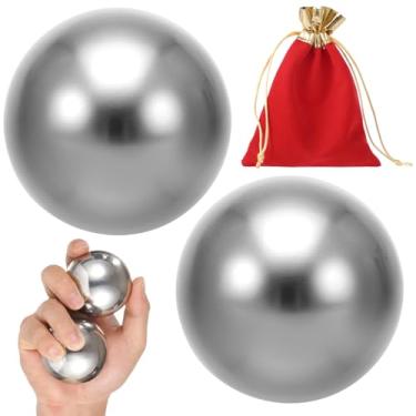 Imagem de 2 bolas de exercícios de latão, bolas de latão para exercícios de mão, bolas de baoding, handebol de prática de metal, bolas de 3,5 cm com bolsa de transporte com cordão, bolas de fitness para mão