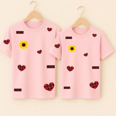 Imagem de Camiseta Algodão Unissex Estampa Girassol Corações Rasgados Festa Juni