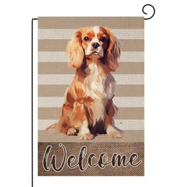 Imagem de TopPacific Cavalier-King-Charles Spaniel bandeira de jardim casa jardim bem-vindo cachorro primavera quintal bandeira, 30,5 x 45,7 cm, dupla face para decoração de jardim de casa de verão ao ar livre