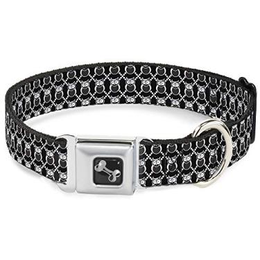 Imagem de Buckle-Down Coleira para cachorro com fivela de cinto de segurança - Monograma de corujas preto/branco - 2,5 cm de largura - Serve em pescoço de 28-43 cm - Médio