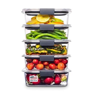 Imagem de Kit de potes de armazenamento de alimentos Rubbermaid Brilliance, plástico livre de BPA, pacote com 5, transparente