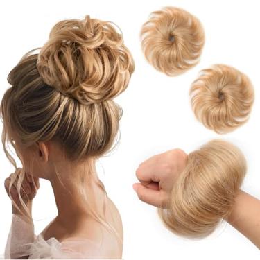 Imagem de FGZJMAE Cabelo Humano, Coque, Loiro Acinzentado, Natural, Cacheado, Desgrenhado, Elástico, Fofo, Rosquinha, Rabo De Cavalo, Extensões Para Mulheres (2 Unidades, Nº 18)