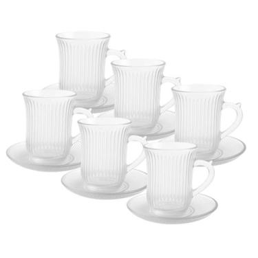 Imagem de Conjunto de 6 Xícaras com Pires de Vidro Old Lines 150ml - Dumiat