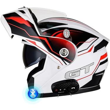 Imagem de Capacetes Flip Up Front Motorcycle Bluetooth Com Viseira Solar Dupla Microfone à Prova D'Água Headset Aprovado Pelo Dot Corrida Ti Colisão Capacete Ti Nevoeiro Respirável, G, XXL(63~64cm)