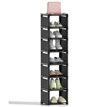 Imagem de YMDD Sapateira vertical de 8 andares, organizador de canto estreito com economia de espaço, armazenamento sem metal, prateleira de tecido não tecido para armário, entrada, quarto, garagem, preto