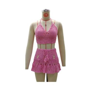 Imagem de Conjunto de Biquíni Crochê Feminino - 2 Peças com Saída de Praia, Top 