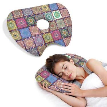 Imagem de BVOKQUC Travesseiro de piercing de orelha para dormir de lado, travesseiros com furos para dor de ouvido, travesseiro de donut para adultos, CNH, alívio de dor de ouvido, almofada de pressão e