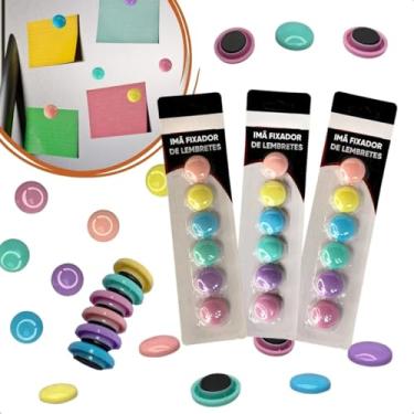 Imagem de Kit 18 Imãs Coloridos Redondo Fixadores Magnéticos Para Mural Geladeira Ideal Para Pendurar Fotos Avisos 6 Cores Rosa Amarelo Azul Verde Roxo e Lilás