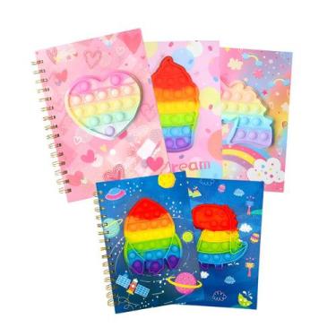 Imagem de Caderno Espiral Pop-It 80 Folhas  Brinde Infantil Antiestresse e Criat