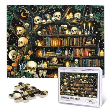 Imagem de Vintage Bookshelf Puzzles for Adults 500 Pieces Plant Flower Book Puzzle Books Pages Jigsaw Puzzle Retro Bookshelf Puzzles with Skull Botanical Literary Theme for Book Lovers Friends Gifts
