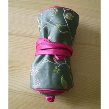 Imagem de Only My Live Home Bolsas de armazenamento de joias pequenas com zíper, portátil, brocado de seda, 3 anéis com zíper, bolsas, cordão, bolsa de colar de luxo (cinza)