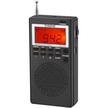 Imagem de ZHIWHIS Rádio portátil, receptor estéreo AM FM, rádios DSP de bolso pequeno operados por pilhas AA, relógio digital/predefinições/temporizador de início/temporizador de sono para caminhada/corrida ZWS