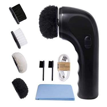 Imagem de Kit de brilho de sapato elétrico, Sansent escova polidora de sapato brilhante limpador de poeira portátil sem fio kit de cuidados de couro para sapatos, bolsas, sofá (SkyBlack)