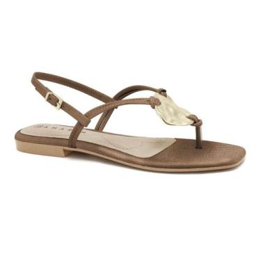 Imagem de Sandália Rasteira Ramarim Feminina Detalhe Dourado Estilosa, Plus caca