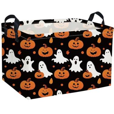 Imagem de Essme Cesta retangular de Halloween, cestas fantasmas vazias com alças, cestas fofas para decoração de quarto de Halloween, meninos e meninas, cesta de doces (fantasma fofo)