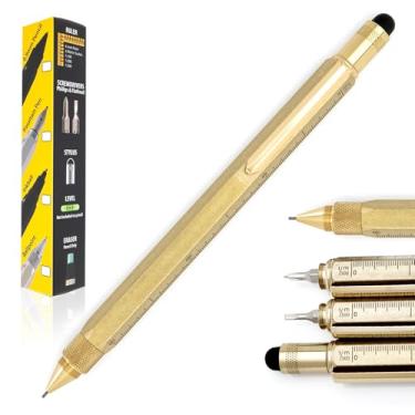 Imagem de MONTEVERDE Lapiseira Multifuncional 9 em 1 dos EUA em Latão - Lápis de Ferramenta com Caneta, Chaves de Fenda, Régua e Borracha - Coleção Exclusiva de Engenharia