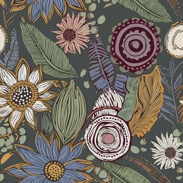 Imagem de Papel de parede Boho Peel and Stick, papel de contato floral vintage verde amarelo, flores antigas, retrô, boêmia, papel de parede, 44,5 cm x 299,7 cm, autoadesivo, removível, impermeável, para