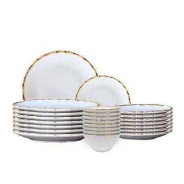 Imagem de Jogo 8 Pratos Raso 8 Sobremesa 8 Bowls Borda Bambu Cerâmica 1ª Linha S