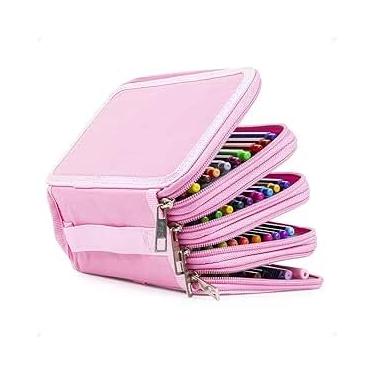 Imagem de Estojo Escolar Grande Com 4 Compartimento Estojo Para Lápis De Cor Canetas Apontador Rosa