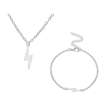Imagem de LPYO Conjunto de 2 peças de colar e pulseira relâmpago unissex minimalista, ouro e prata, aço inoxidável, raio, punk, joia elegante para aniversários e festas de Natal, Medium, Aço inoxidável, Sem
