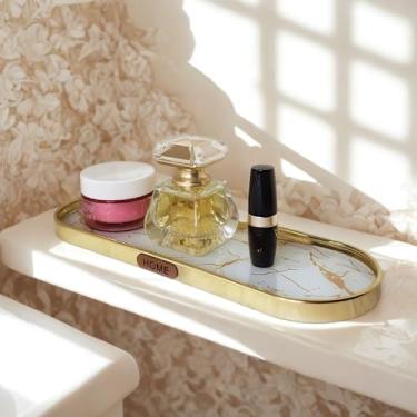 Imagem de Bandeja Decorativa de Vidro Decoração Multiuso Banheiro Sala Lavabo (1, OVAL BRANCA)