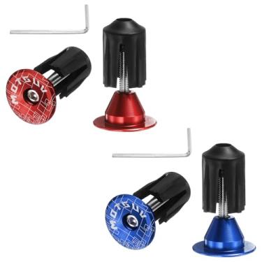 Imagem de HARFINGTON 2 pares de tampões de extremidade de guidão de bicicleta tampas de extremidade de barra de alumínio 16-21 mm bloqueio expansível com ferramenta para bicicleta de engrenagem fixa MTB Road