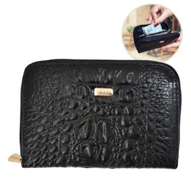 Imagem de Carteira Feminina Pequena de Zíper Couro Legítimo - RODER, Preto