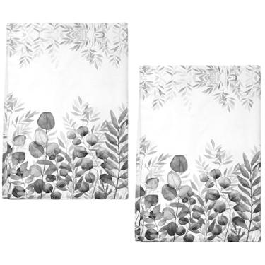 Imagem de Accnicc Toalhas de mão de folhas cinzentas para banheiro, conjunto de 2 toalhas de cozinha decorativas de eucalipto cinza 40,6 x 68 cm, preto e branco, botânico, absorvente de plantas, toalha de banho