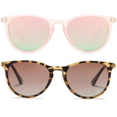 Imagem de PORADAY Óculos de sol infantis polarizados para meninas e meninos, 100% de proteção UV-400, adequado para crianças de 3 a 9 anos, Pacote com dois (rosa espelhado + moldura de leopardo/marrom gradiente