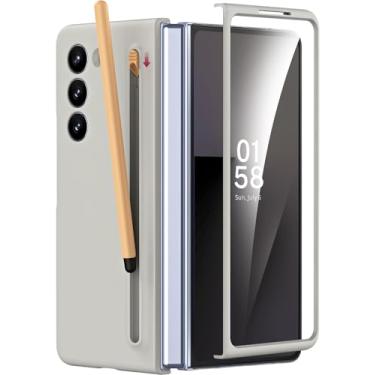Imagem de Miimall Capa para Samsung Galaxy Z Fold 7 com suporte para caneta Stylus e S Pen, capa fina e durável para Galaxy Fold 7 com protetor de tela integrado, compatível com carregamento sem fio, cinza