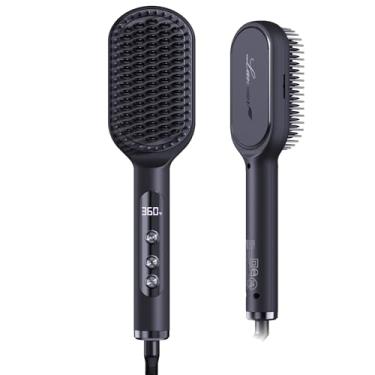 Imagem de LANVIER Escova Alisadora De Cabelo, Iônica Com Infravermelho, Pente Alisamento Aquecido Placa Larga, Íons Negativos, 32 Temperaturas, Voltagem Dupla, Modelador Chapinha Para Todos Os Tipos Cabelo