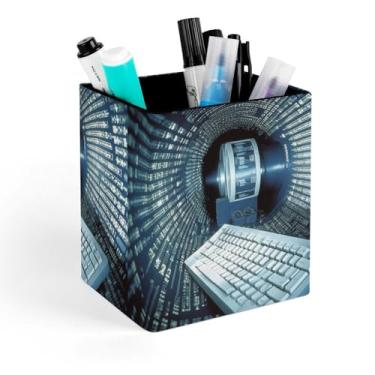 Imagem de NWTRK Porta-canetas com tecnologia informática, impermeável, PU, porta-pincéis de maquiagem, acessórios de organizador de mesa para escritório em casa