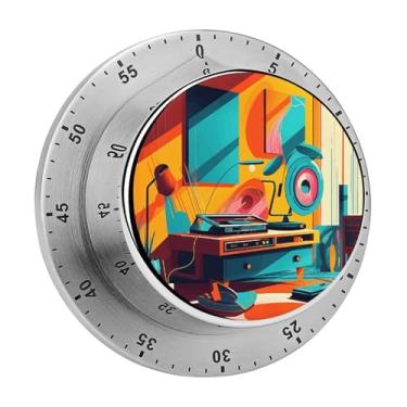 Imagem de Cronômetro magnético de aço inoxidável para pintura de toca-discos, cronômetro mecânico com alarme para forno de cozinha