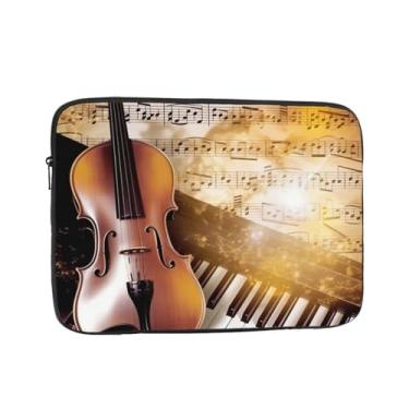 Imagem de Capa para laptop com notas musicais de piano violino de 10 polegadas bolsa de transporte para computador à prova de choque capa protetora para notebook bolsa portátil para laptop bolsa à prova d'água