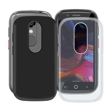 Imagem de Capa Unihertz Jelly 2e, preta KJYFOANI + capas transparentes à prova de choque, proteção contra quedas de 360°, capa de silicone macio ultrafino para Unihertz Jelly 2e (7,6 cm) - [2 unidades]