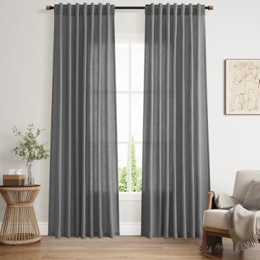 Imagem de Nanspring Cortina Blazer Cinza Mistura de Linho, Filtragem de Luz, Cortinas Traseiras 213 cm de comprimento, Cortinas de Privacidade Semirtransparentes para Sala de Estar e Quarto, Estilo Simples 132