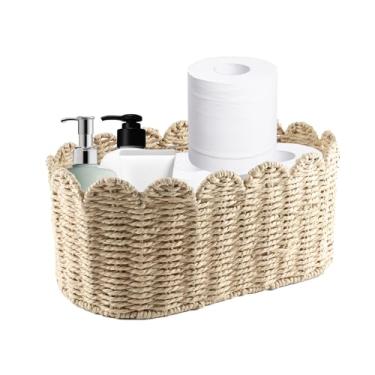 Imagem de Yomjarl Cesta de armazenamento de quarto, cestas de vime de armazenamento de papel higiênico de corda de papel para organização, cesta de armazenamento decorativa, cestas decorativas para quarto, sala