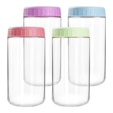 Imagem de Recipientes de aveia noturnos com tampas, potes de vidro de 680 g com tampas, 4 peças, doces, frascos de vidro de boca larga para salada, iogurte, lanches, preparação de refeições