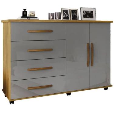 Imagem de Cômoda Bali 4 Gavetas 2 Portas com Rodízios Primus Cor Grafite