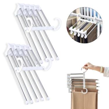 Imagem de Kit 2 Cabide Multiuso Para Calças Organizador Em Aço Inox 5 Divisórias