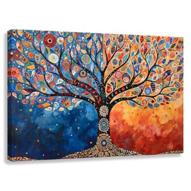 Imagem de Árvore da Vida Arte de Parede Impressão em Tela Decoração Harmonia da Vida Pintura Mandala Espiritual Azul Laranja 45x30cmx1