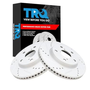 Imagem de TRQ Conjunto de pares de rotores de freio de desempenho frontal perfurados para Lexus HS250h 2010-2012 / Toyota Prius V 2012-2017 / Toyota Rav 2006-2018 4/2008-2015 Scion xB