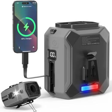 Imagem de Ventilador de cintura portátil com cabo de carregamento embutido, bateria recarregável de 10.000 mAh, 3 velocidades de resfriamento de até 25H, luz de LED e emergência, clipe de ventilador pessoal
