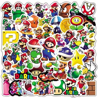 Imagem de 50 peças de adesivos Mario de desenho animado para crianças, decalque de vinil à prova d'água Mario para garrafa de água, laptop, brinquedo adesivo para decoração faça você mesmo, para-choque
